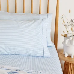 Fashion FOXFORD 300 Thread Count Blue Ticking Fitted Sheet