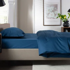 Discount THE LYNDON COMPANY 400 Thread Count Sateen Fitted Sheet Navy