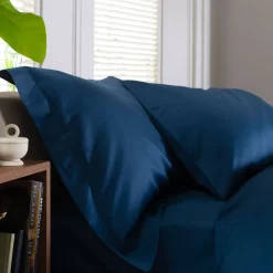 New THE LYNDON COMPANY 400 Thread Count Sateen Housewife Pillowcase Pair Navy