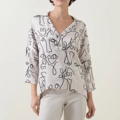 Fashion JOSEPH RIBKOFF Abstract Face Print Blouse
