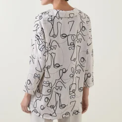 Fashion JOSEPH RIBKOFF Abstract Face Print Blouse