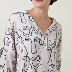 Fashion JOSEPH RIBKOFF Abstract Face Print Blouse