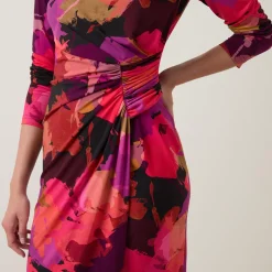 Abstract Floral Gathered Wrap Dress