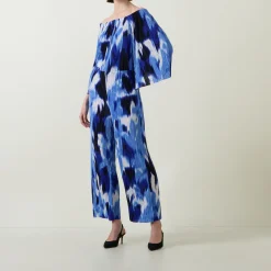 New JOSEPH RIBKOFF Abstract Print Wide Leg Trousers