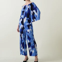 New JOSEPH RIBKOFF Abstract Print Wide Leg Trousers