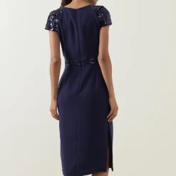 Adeline Sequin-Sleeve Pencil Dress