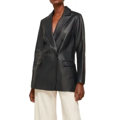 Aliza Double-Breasted Leather Blazer