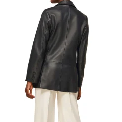 Aliza Double-Breasted Leather Blazer