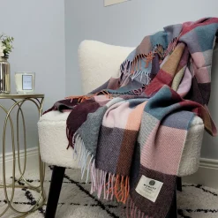 Alpaca and Lambswool Rose Dust Check Throw