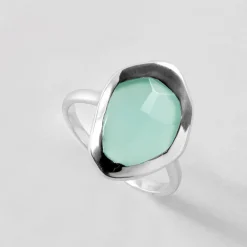 Aqua Chalcedony Stepping Stone Ring