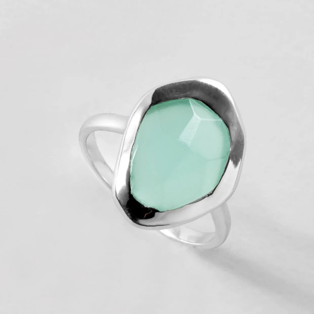 Aqua Chalcedony Stepping Stone Ring