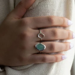 Aqua Chalcedony Stepping Stone Ring