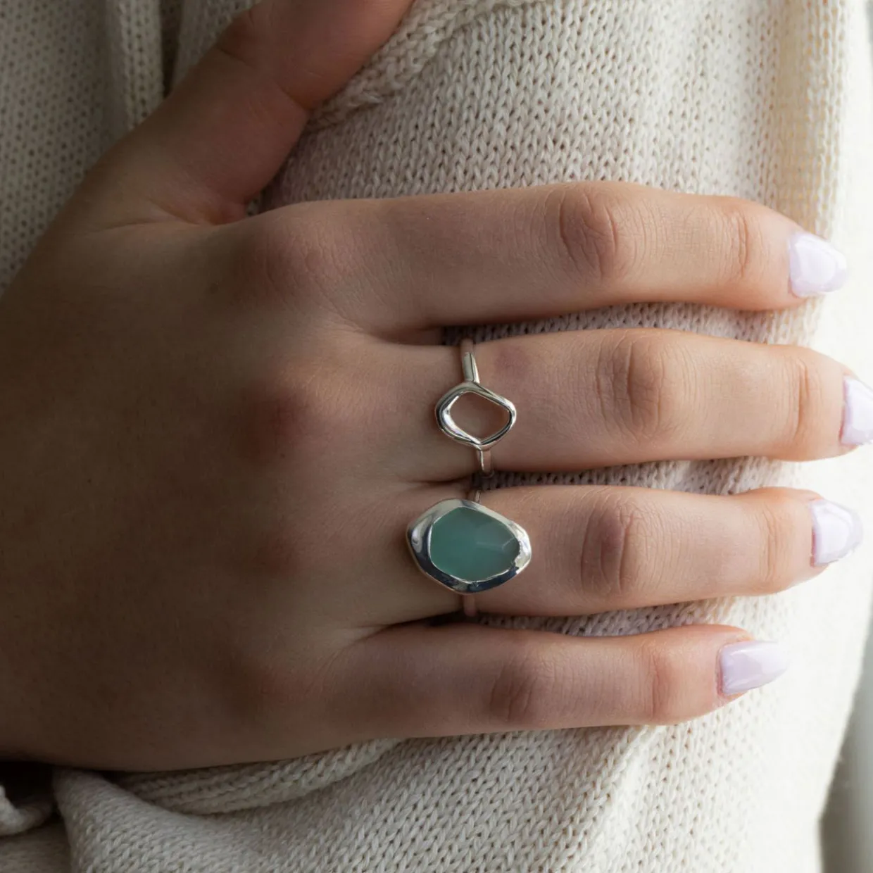 Aqua Chalcedony Stepping Stone Ring