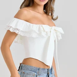Sale HOUSE OF CB Aria Off-The-Shoulder Frill Corset Top