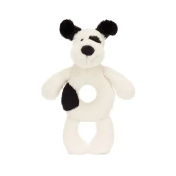 Bashful Black & Cream Puppy Ring Rattle 18cm
