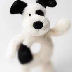 Discount JELLYCAT Bashful Black & Cream Puppy Ring Rattle 18cm