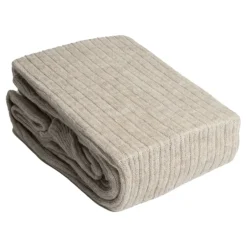 Fashion FOXFORD Beige Knitted Ribbed Bed Blanket