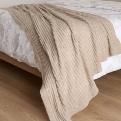 Fashion FOXFORD Beige Knitted Ribbed Bed Blanket