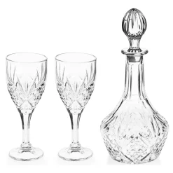 Hot TIPPERARY CRYSTAL Belvedere Decanter & 2 Wine Glasses Gift Set