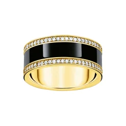 Black Enamel Embellished Band Ring