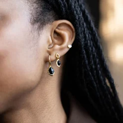 Black Onyx Pebble Hook Earrings