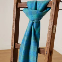 Best FOXFORD Blue & Green Check Lambswool Scarf