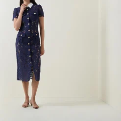 Outlet SELF-PORTRAIT Bouclé Knit Bow Flared Dress