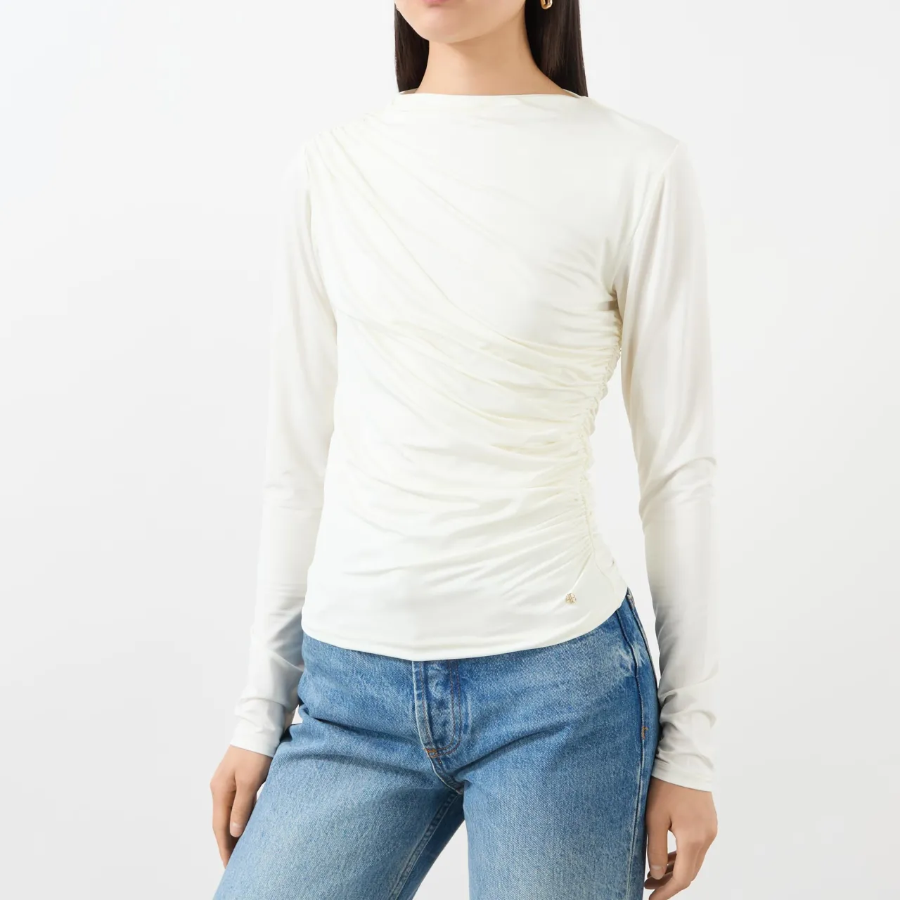New ANINE BING Bray Ruched Long-Sleeved Top