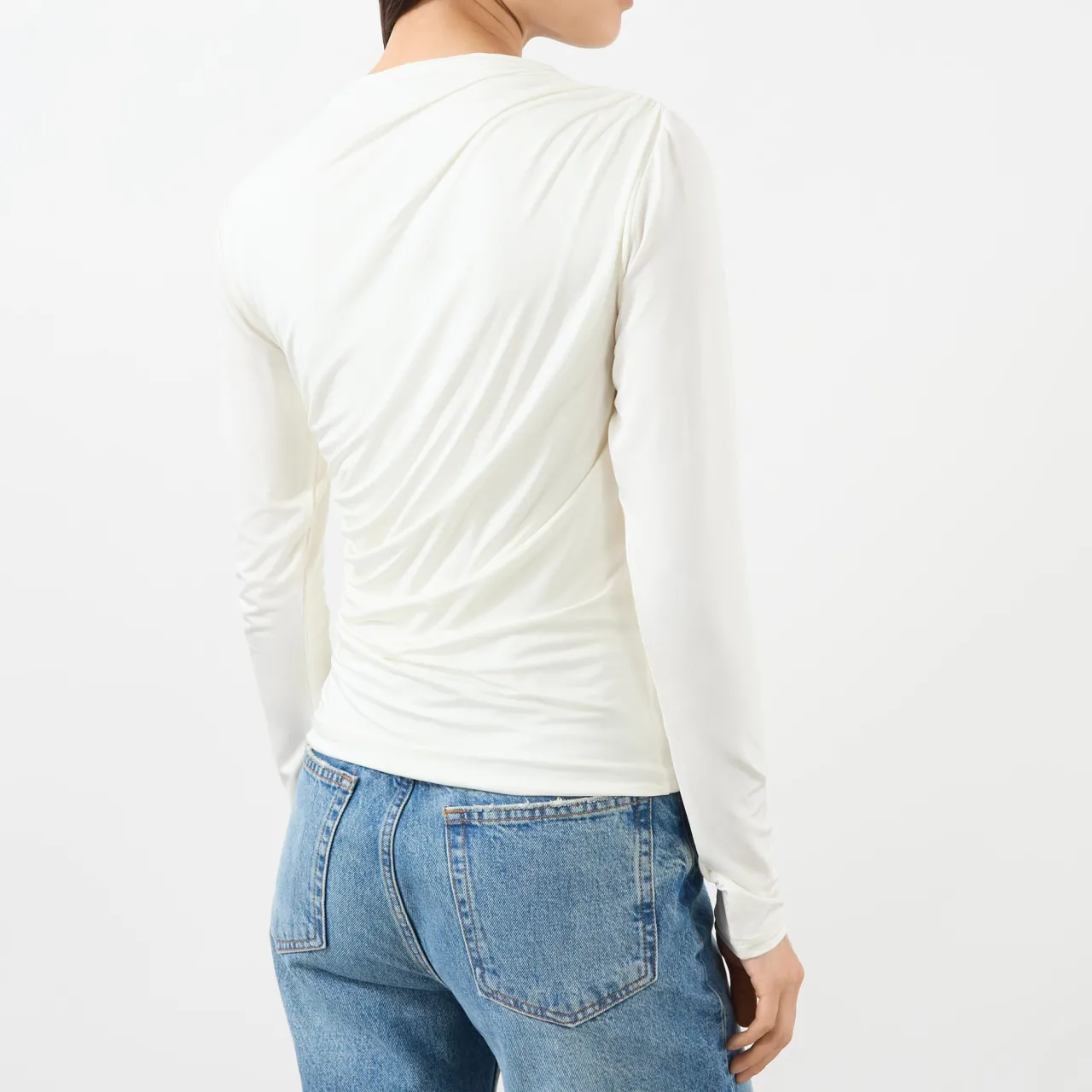 New ANINE BING Bray Ruched Long-Sleeved Top