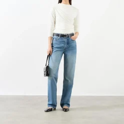 New ANINE BING Bray Ruched Long-Sleeved Top