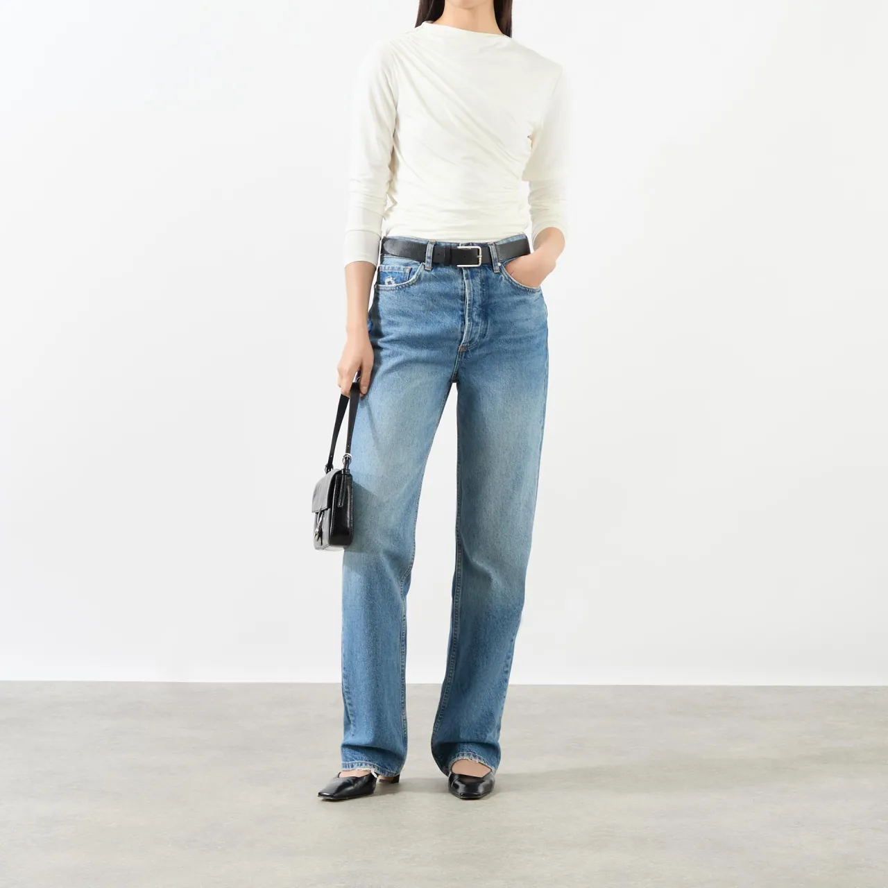 New ANINE BING Bray Ruched Long-Sleeved Top