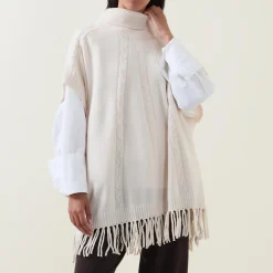 Cable Knit Fringed Cape
