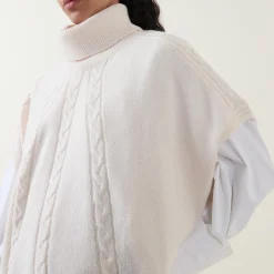 Cable Knit Fringed Cape