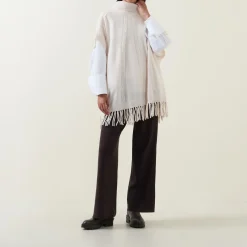 Fashion ELENA MIRÒ Cable Knit Fringed Cape