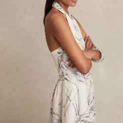 Online REISS Carla Palm-Print Linen Dress