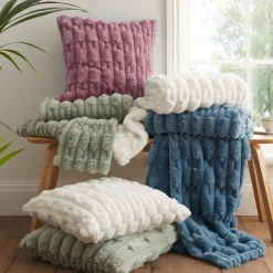 Discount BIANCA Carved Faux Fur Cushion Pink