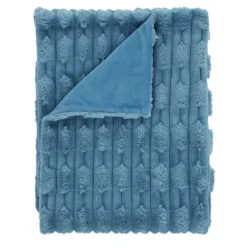 Carved Faux Fur Throw Blue