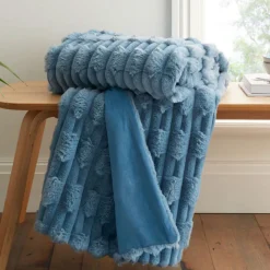 Carved Faux Fur Throw Blue