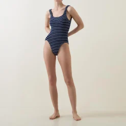 Classic Square Neck Striped Swimsuit