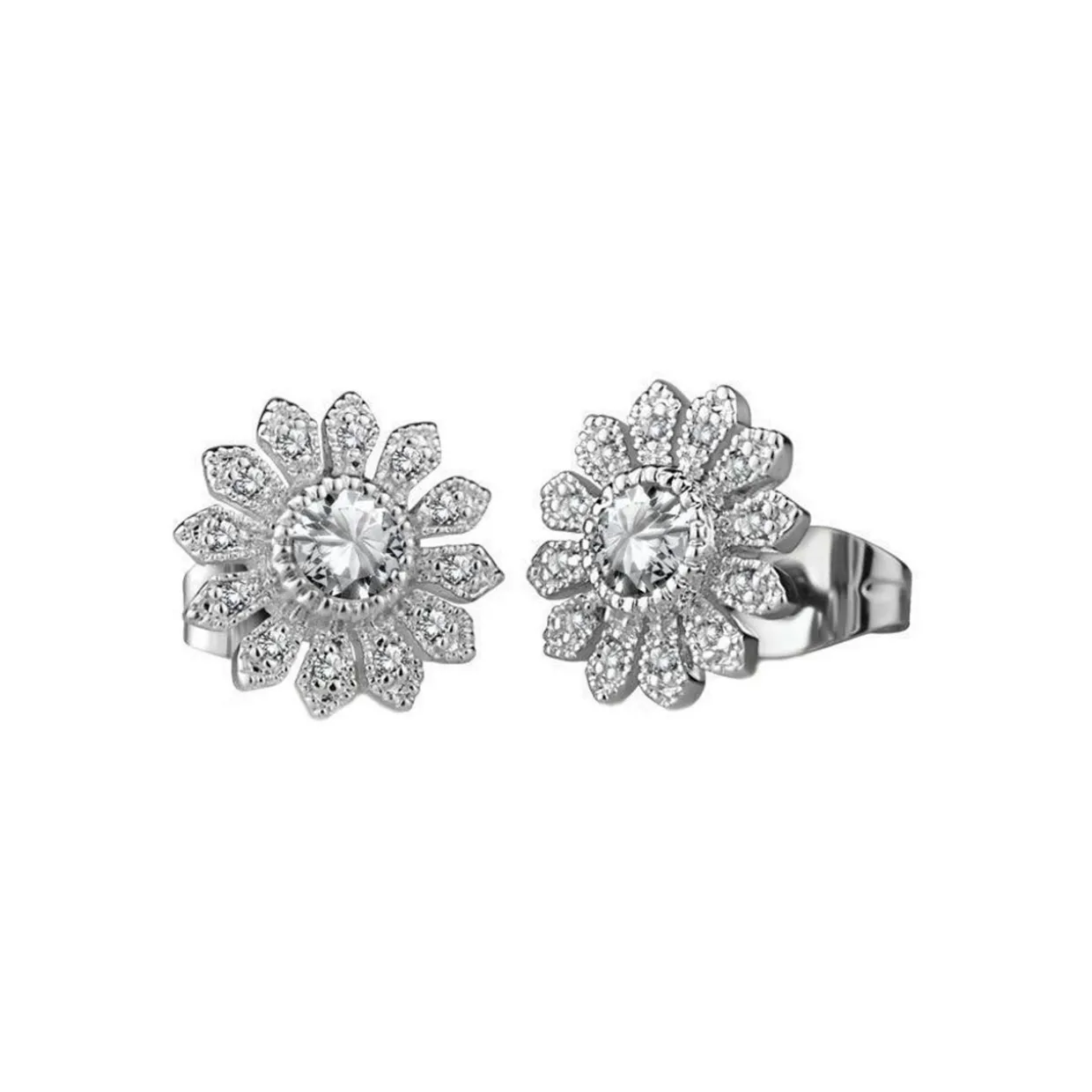 Clear Stone Flower Stud Earrings