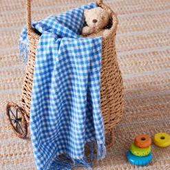 Cornish Blue Gingham Lambswool Baby Blanket