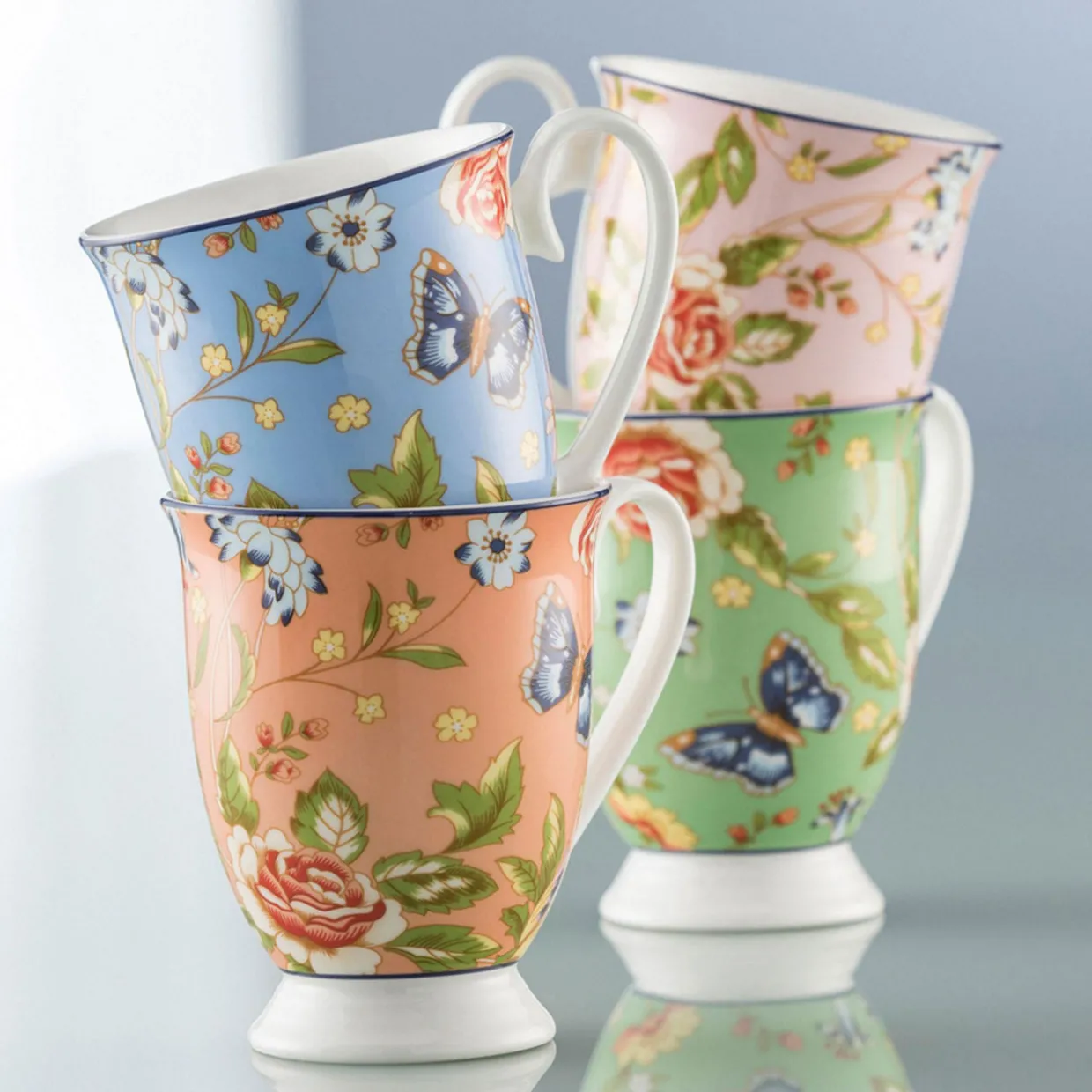 Cottage Garden Footed Mugs Set