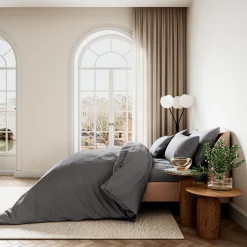 Fashion BEDECK BELFAST Cotton Sateen Flat Sheet Charcoal