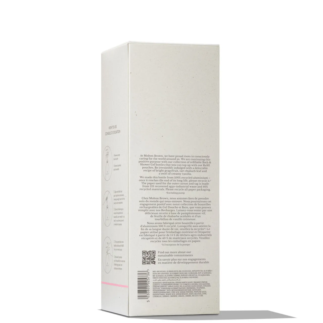 New MOLTON BROWN Delicious Rhubarb and Rose Bath & Shower Gel Infinite Bottle 400ml