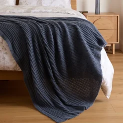Outlet FOXFORD Denim Knitted Ribbed Bed Blanket