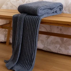 Outlet FOXFORD Denim Knitted Ribbed Bed Blanket