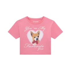 Fashion GUESS Drop Heart Logo Cropped T-Shirt