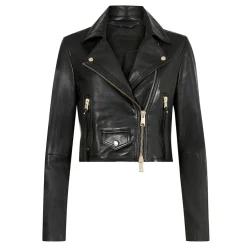 Elora Cropped Leather Biker Jacket