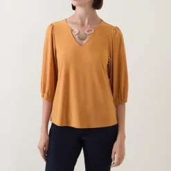 New JOSEPH RIBKOFF Embellished Solid Blouse