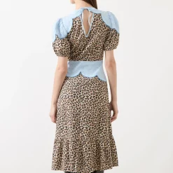Embroidery Panelled Leopard Dress